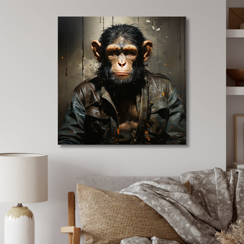 «Jungle in suit Monkey Portrait II», art mural singe en métal, H 16 po x l 16 po