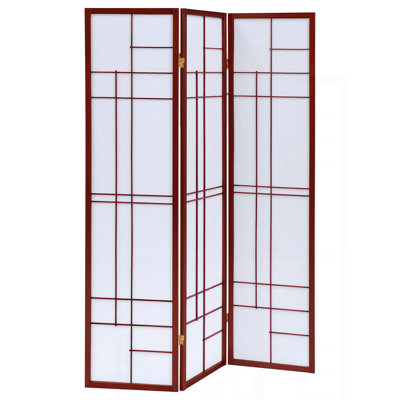 Colby White and Brown Red 3-Panel Folding Floor Screen