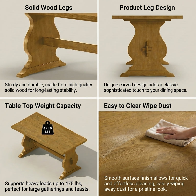 Oaklyn Traditional 70.8" Solid wood Dining Table, Light Wood