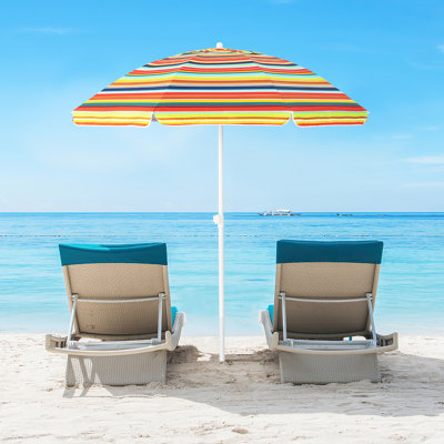 Missie 6.5 " W Octagonal Collapsible and Tilt Beach Umbrella with Manual Lift