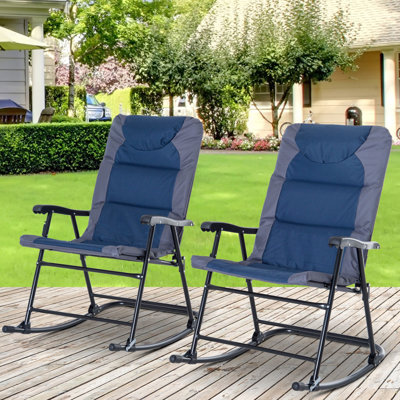 Chaise berçante de patio bleu marine, 2 meubles d'extérieur, pliable pour porche, camping, balcon, avec chaises à poignées ergonomiques, mobilier de détente
