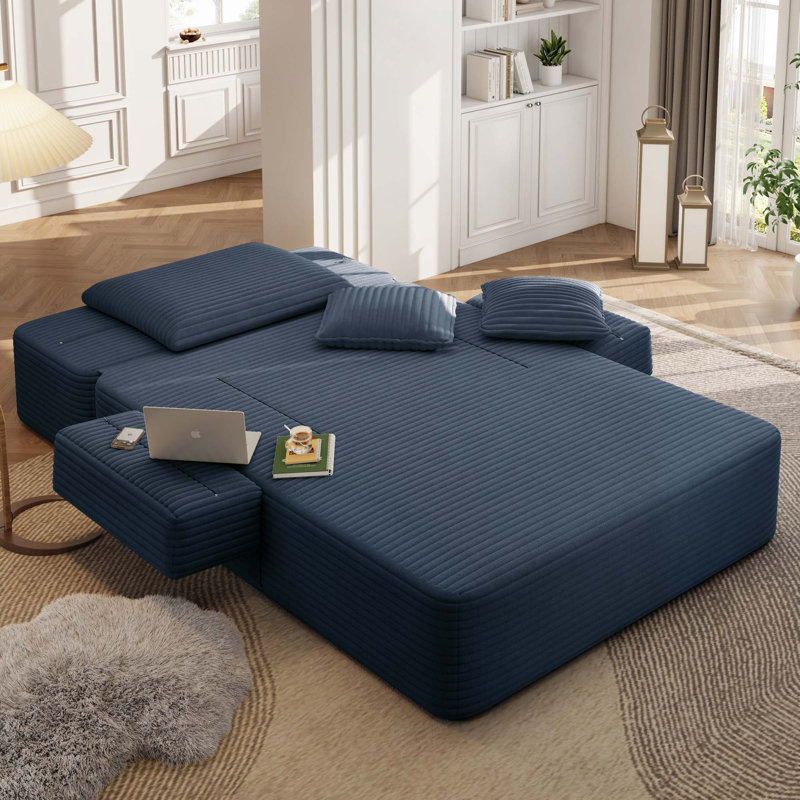 Luxueuse chaise longue convertible avec fonction canapé-lit 2-en-1, coussin en mousse à ressort, pochette de rangement et conception sans assemblage pour les petits espaces