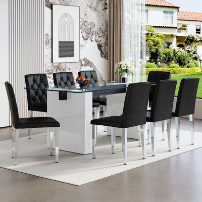 Ensemble de table de salle à manger moderne de 71 po avec chaises en cuir de polyuréthane, table de cuisine élégante pour repas de famille