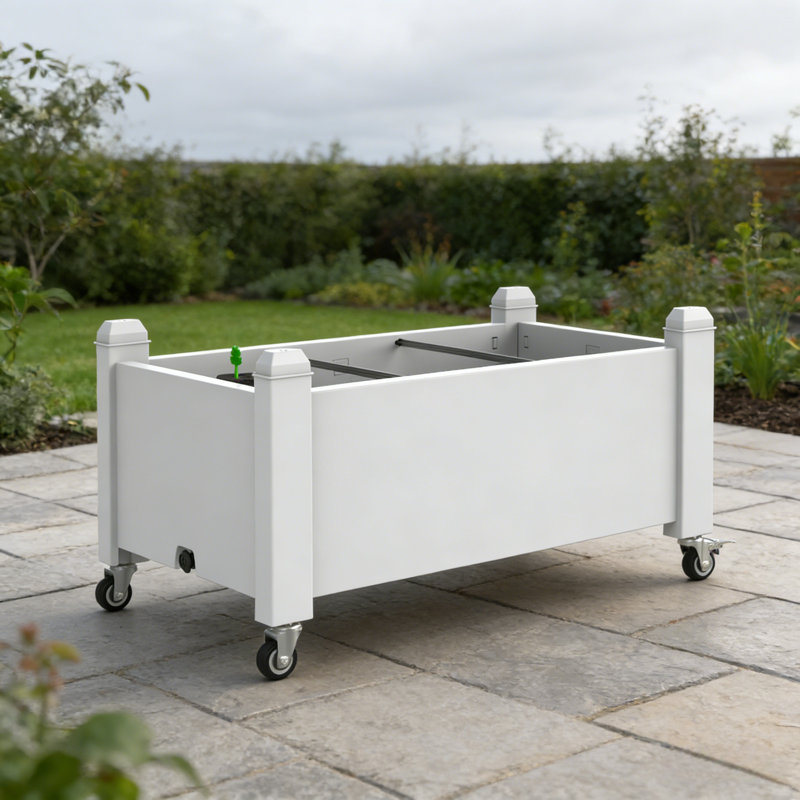 Lit de jardin surélevé avec roues verrouillables, jardinière en résine pour patio et cour arrière