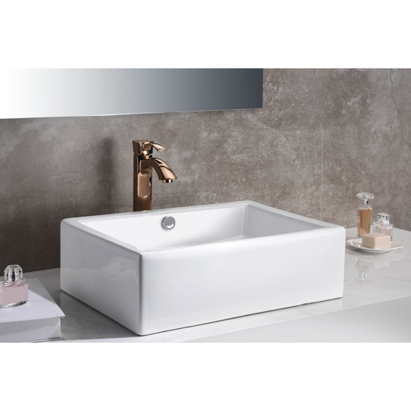ANZZI Deux Series 14.3 " Vitreous China Rectangular Bathroom Sink and Overflow Hole