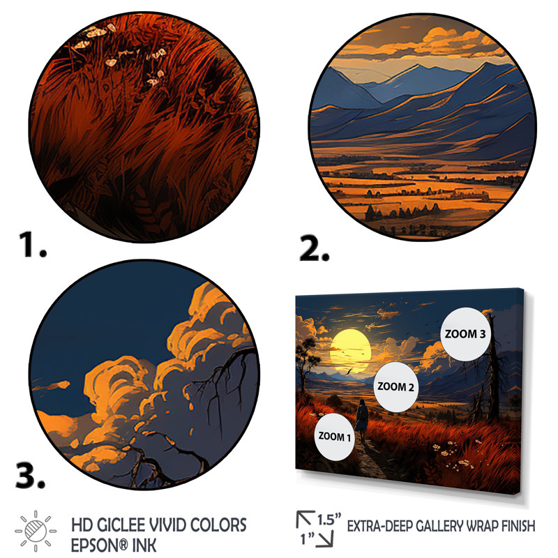 Coucher de soleil au coucher du soleil, chemin de paysage II - art mural paysage, H 24 po x l 32 po x P 1 po