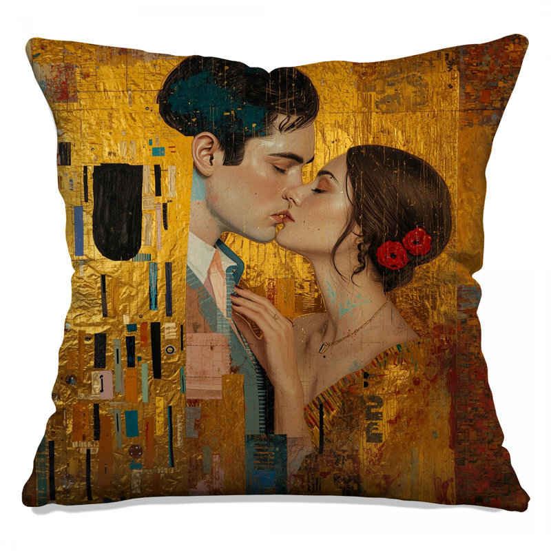 Coussins dorés Golden Romantic Portrait, 18 x 18 inches