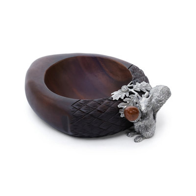 Abduljabaar Wood & Pewter Nut Bowl with Squirrel Trim