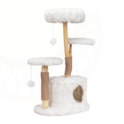 Modern Cat Tree with Natural Branches, Plush Perches, and Scratching Posts for Indoor Feline Play and Rest.