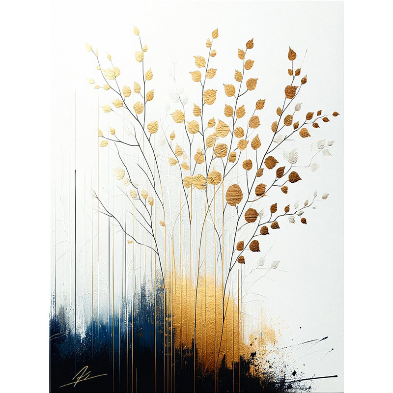 Art abstrait sur toile Golden Golden Branches, H 24 po x l 16 po
