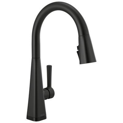 Robinet de cuisine noir mat Lenta avec douchette rétractable, robinet d'évier de cuisine à un trou moderne, poignée simple, noir mat