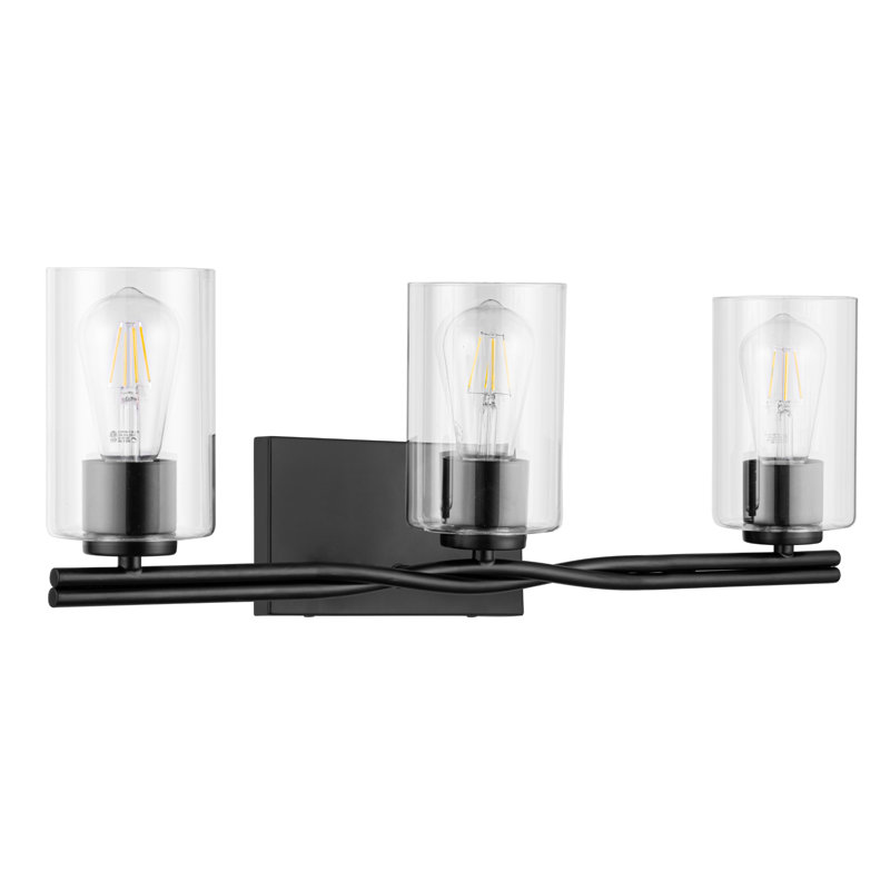 Lantier Matte Black 3-Light Bathroom Vanity Light with Clear Glass