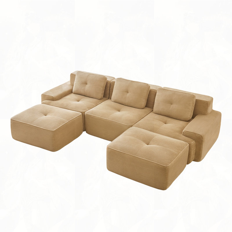 Canapé modulaire 117 po avec 2 repose-pieds mobiles 117 po, 3, H 32,7 po x l 117,3 po x P 69,7 po, Chameau
