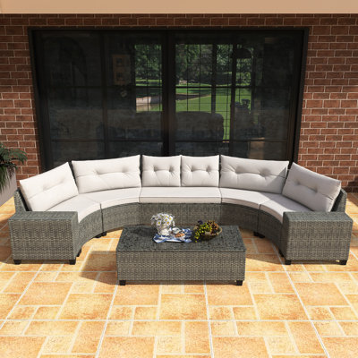 Ensemble de canapé d'extérieur en osier 8 pièces avec coussin mobile 8 pièces