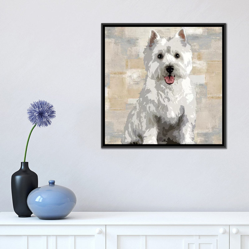 « west highland white terrier », impression sur toile, H 18 po x l 18 po x P 1,5 po, Toile avec cadre noir, Pas de tapis