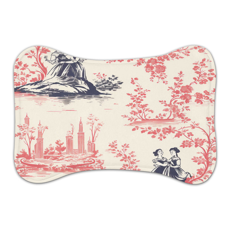 Lively Toile Patterns - 1 Piece Bone Shape Feeding Mat, Medium (18")