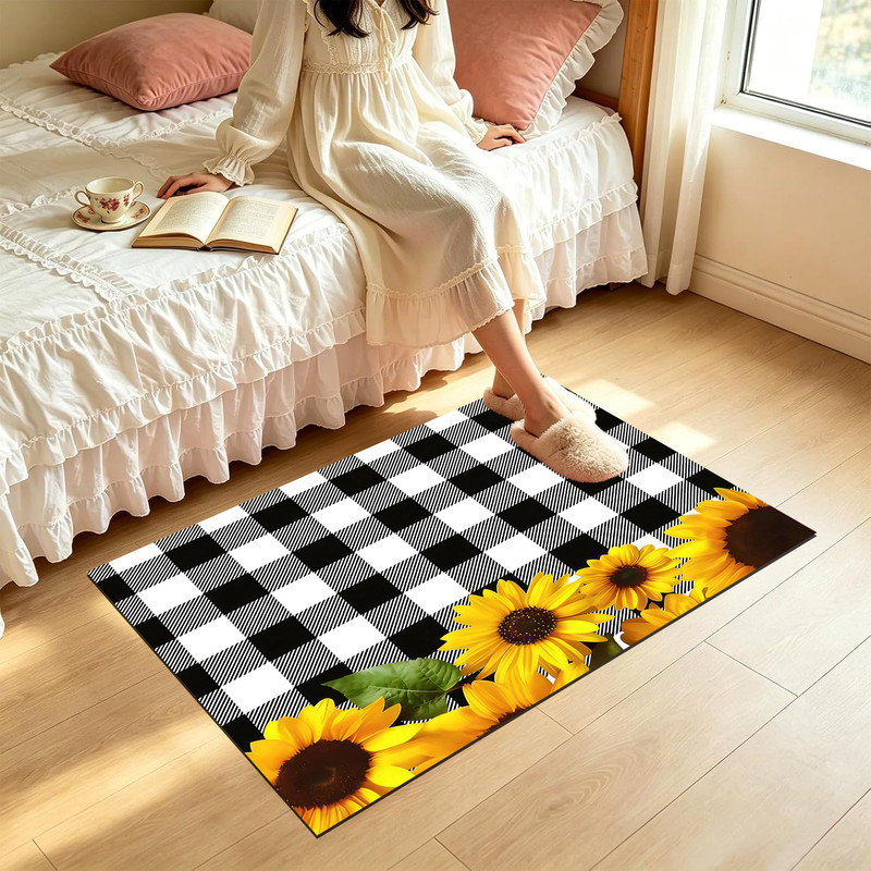  Tapis d'entrée antidérapant pour l'extérieur, 20 po x 32 po, tournesol Buffalo, Buffalo plaid sunflower, 20"x32"