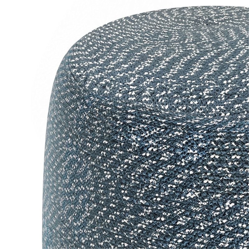 Pouf rond de 20 pouces de largeur en bleu de la mer Égée et en coton tressé naturel
