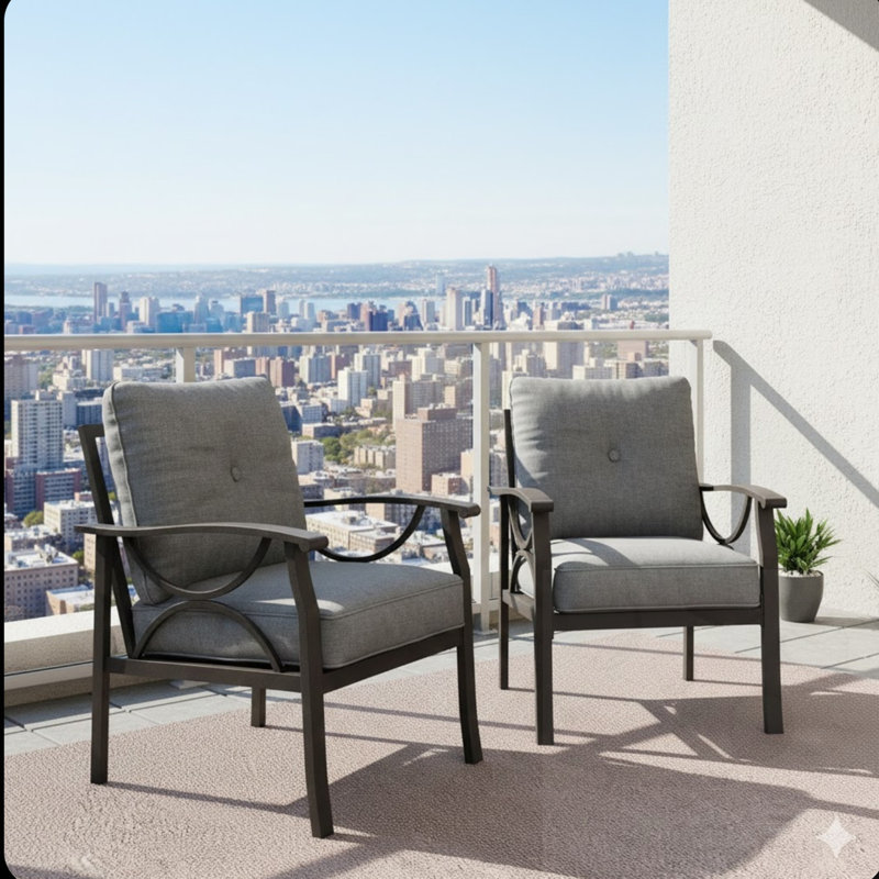 Ensemble de 2 fauteuils d'extérieur en métal avec coussins, Gyay