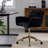 Office Chair, Artificial Rabbit Hair Home Office Chair With Golden Metal Base, Adjustable Desk Chair Swivel Office Chair, Vanity Chair (Black)
