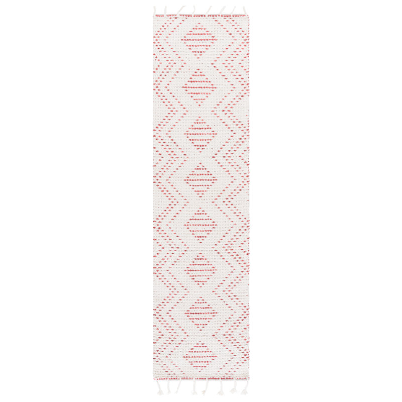 Lilya Hand Loomed Wool/Cotton Geometric Rug in Ivory/Red, Runner 2'3" x 9'