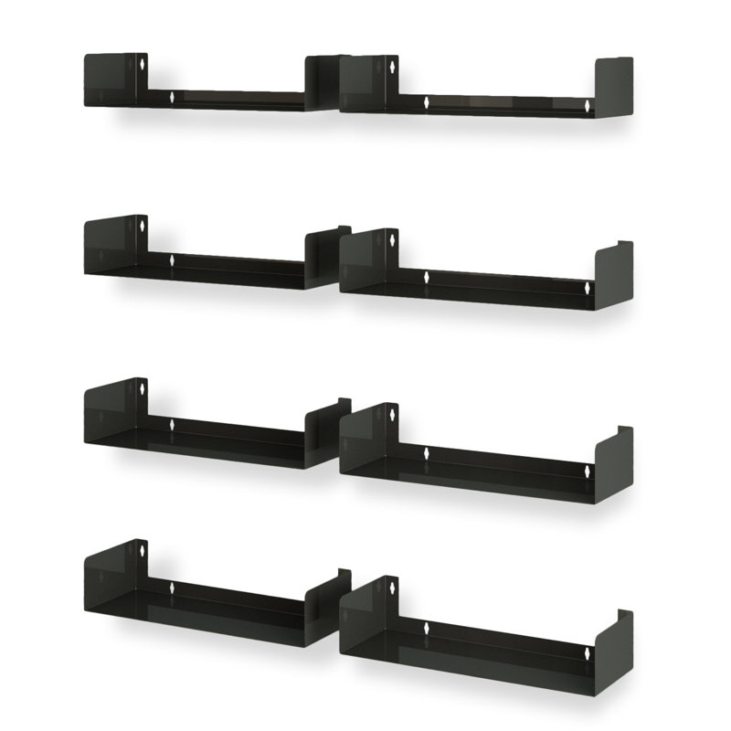 Daizee 8 Piece Metal Floating Shelf, Black