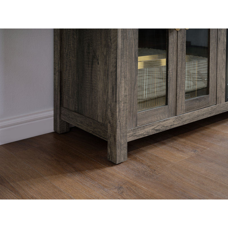 Meuble télé Ellington de 70 po avec foyer, éclairage DEL, armoires et tablettes, Gris