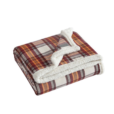 Eddie Bauer Edgewood Plaid Flannel/Sherpa Throw Blankets