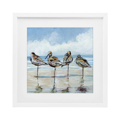 «Sandpipers Balancing On Beach», reproduction sous verre encadrée, conception de Susan Winget
