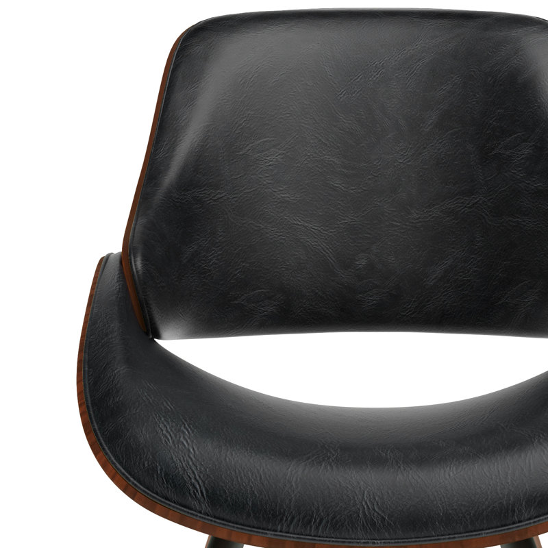 Mid-Century Modern Black Faux Leather Upholstered Side Chair