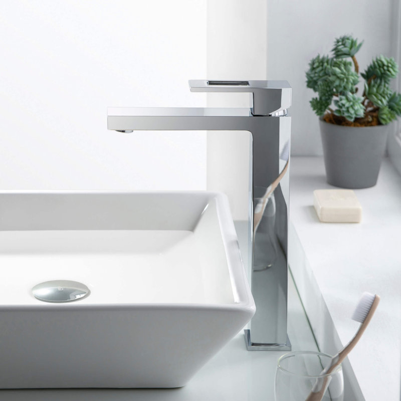 Cube Single-handle Bathroom Faucet, Chrome, Without Pop Up Drain