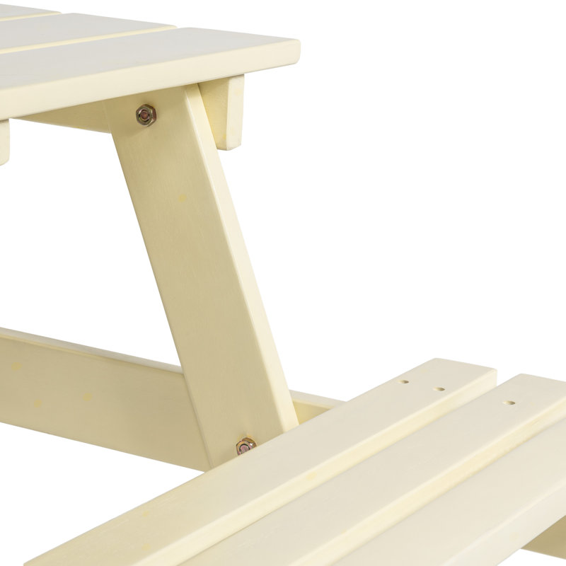 Shoreham 59" Classic Eucalyptus Wood Outdoor Picnic Table with Built-In Benches and Umbrella Hole, Almond for Patio and Backyard