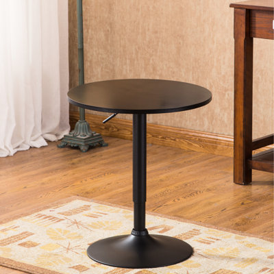 Modern Adjustable Bistro Table, Black, Metal Base, 24" Diameter Round Top, Height Coffee 26"-36