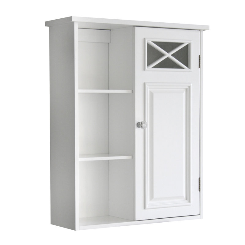 Wooden Removable Wall Cabinet with Glass Door, Adjustable Shelf & Side Open Storage for Bathroom or Laundry Storage