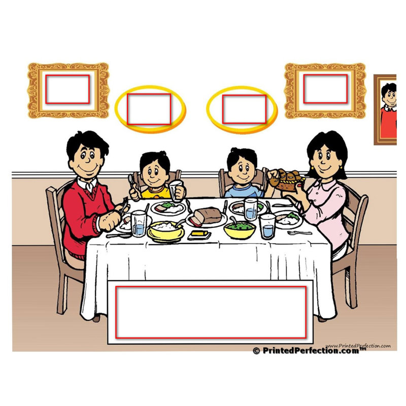 Personalized Name That Toon Family Dinner -  2 boys Rhinestone Bordered Key Chain, Yes