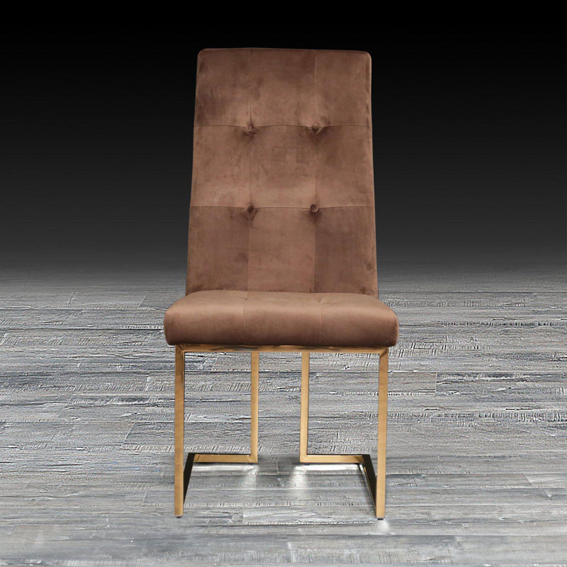 19'' H Velvet Upholstered Side Chair, Golden, Gray