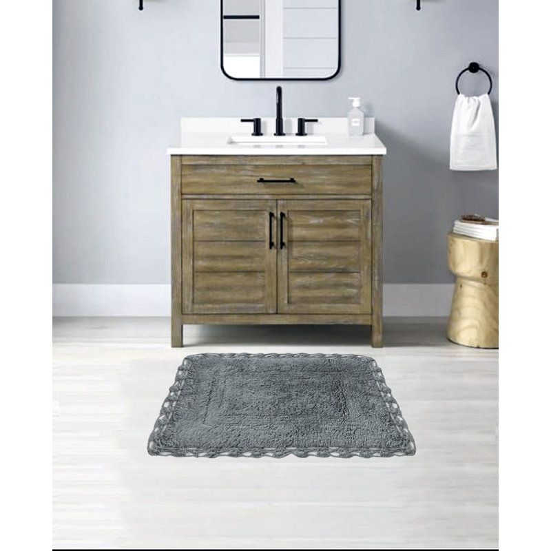 Rosellen 100% Cotton Non-Slip Bath Rug, Gray