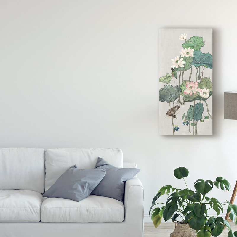 « lotus étang ii », peinture sur toile tendue, H 47 po x l 24 po x P 2 po