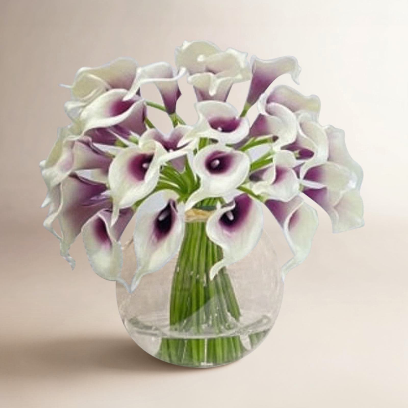 Real Touch Calla Lilies Arrangement Faux Flowers In Glass Vase, Purple/White