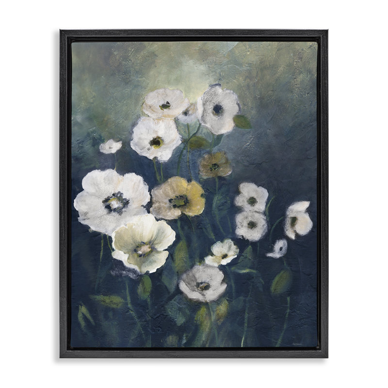Coquelicots fleurs traditionnelles, Cadre flottant noir de jais, H 21 po x l 17 po