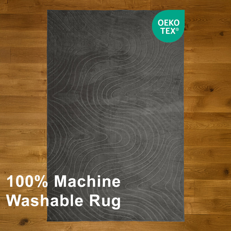 Somos Modern Machine Washable Grey Area Rug, Grey, Rectangle 8' x 10'