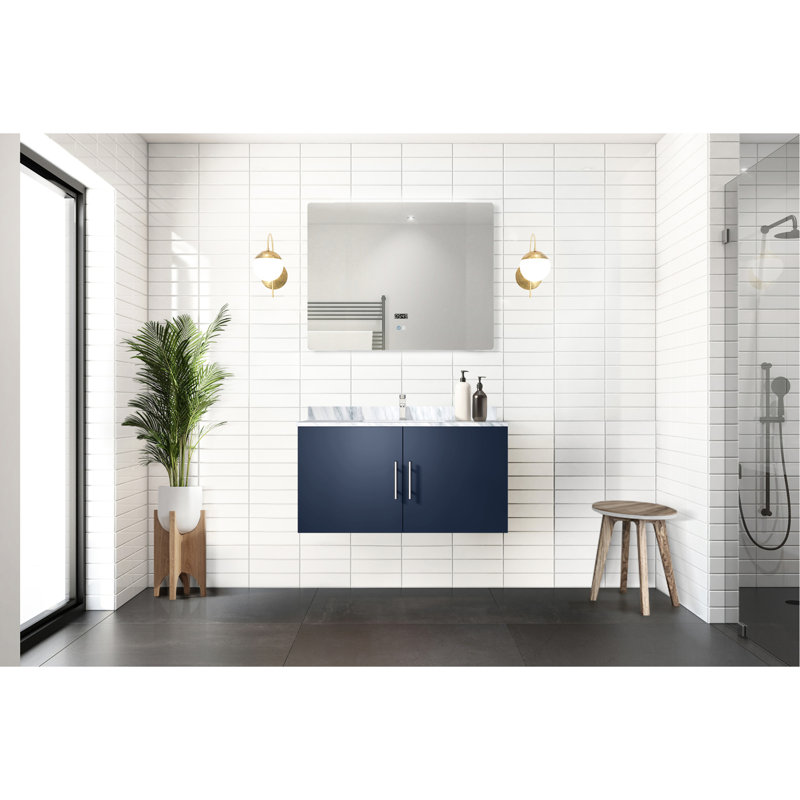 Bleu marine 36 po Meuble-lavabo X 22 avec comptoir en marbre, robinet, miroir à DEL - comptoir de salle de bain Scratch et fonctionnel