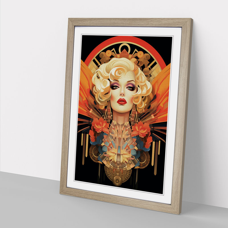 Drag Queen Art Deco 1 Piece Single Picture Frame Wall Art, 64cm H x 46cm W, Oak Framed