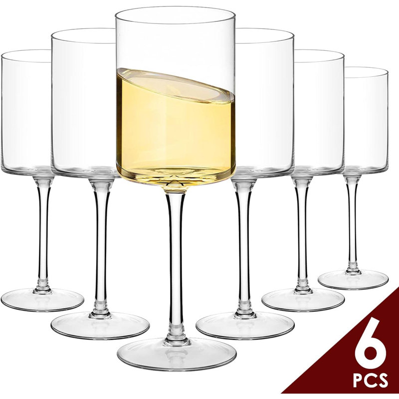 Textiles Hub Square Wine Glasses Set Of 6, Hand Blown Crystal Red Wine Or White Wine Glass 11.4Oz - Hand Crafted By Artisans... 
