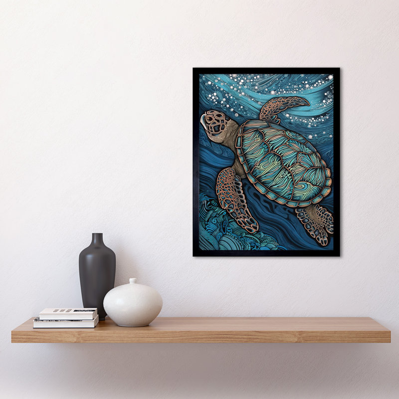 Vibrant Sea Turtle Swimming Under The Surface - Single Picture Frame Print