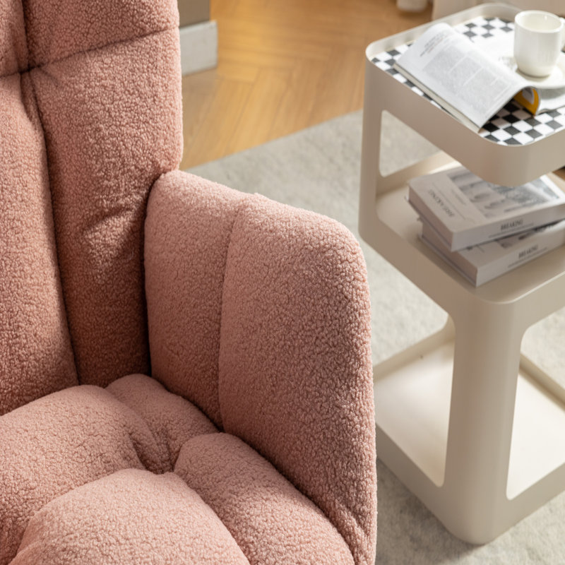 Chaise berçante en tissu avec repose-pieds Teddy, Rose
