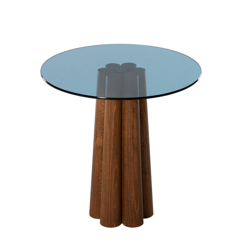 Table basse moderne avec plateau 100% verre trempé et structure 100% hêtre, 19,7 x 19,7 x 19,7 pouces | Design élégant en noyer et bleu | Démonté pour un assemblage facile | Parfait pour le salon et les espaces contemporains