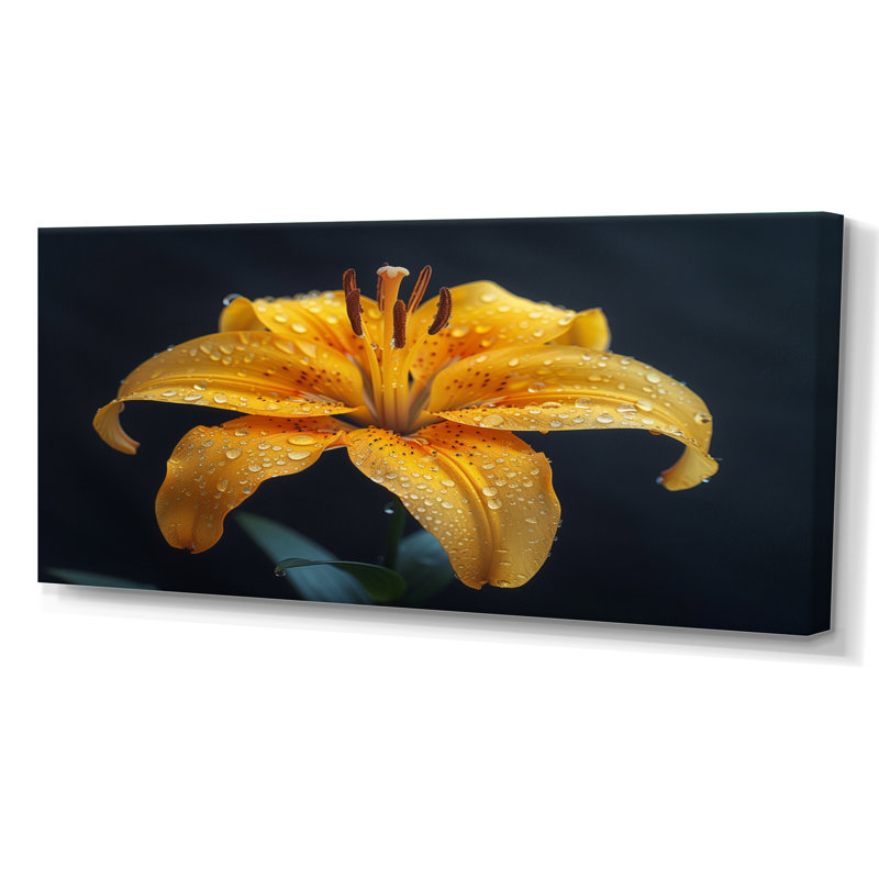 Jaune et noir, lis, printemps, beauté - lys, art mural, H 28 po x l 60 po, Toile tendue