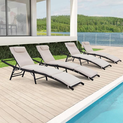 Ensemble de 4 chaises longues de patio avec coussins amovibles