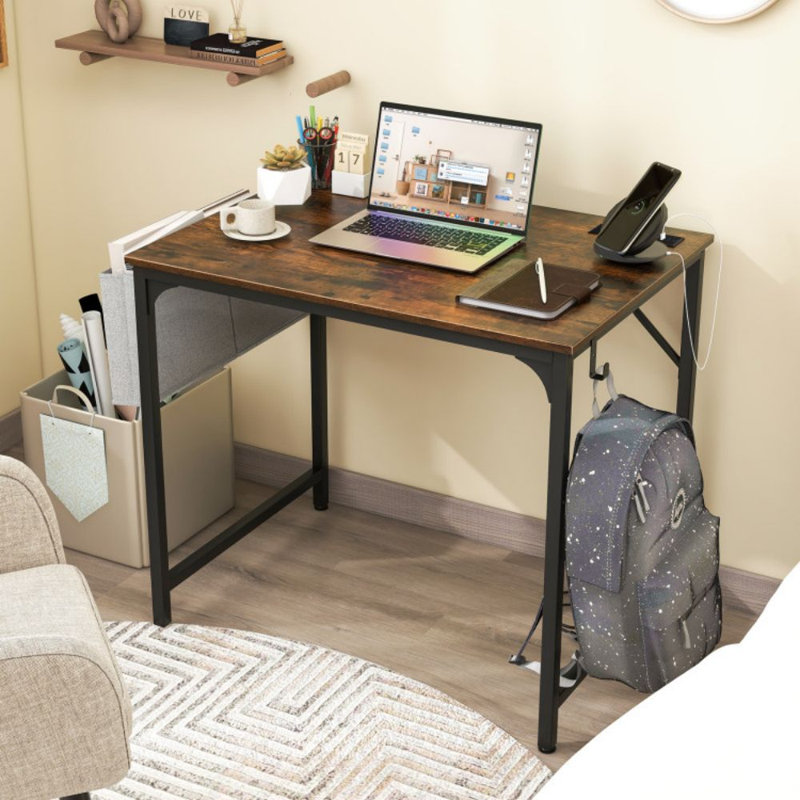 Bureau à domicile avec sac de rangement pour station de charge et crochet pour casque d'écoute, H 29 po x l 36,5 po x P 24 po